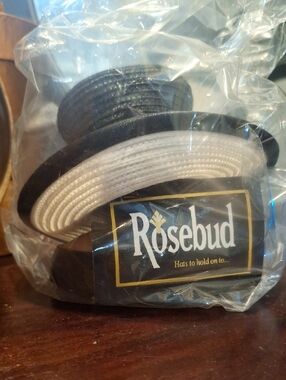 Harriet Rosebud Black Diva Mini Hat On Bust Black and White Straw Hat #3102